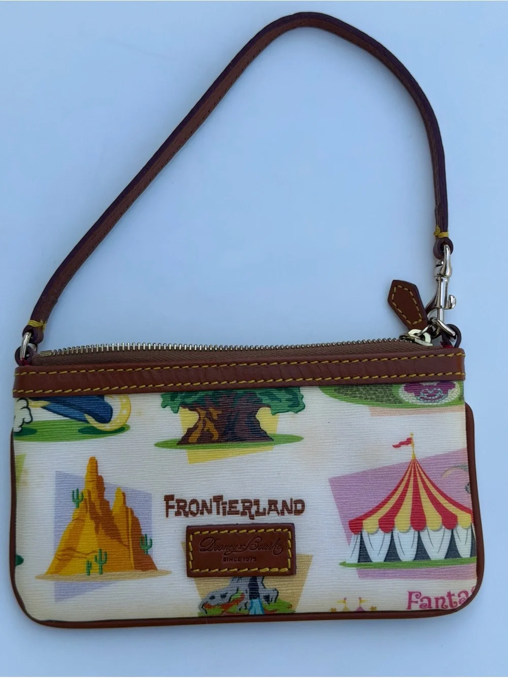 Disney Parks VTG Dooney & Bourke Frontierland Wristlet Bag Leather Multi-Color